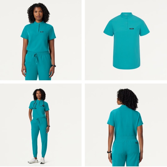 Jaanuu • Savi Tuck-In Stand Collar Aqua Scrub Top - L - Picture 3 of 9